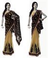 Black & Golden Georgette Sari With Matching Blouse Piece