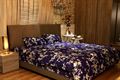 Dark Blue Floral King Size Bedsheet Set