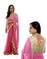 Pink Georgette Saree with Golden Zari Border (Included with Stitched Blouse)