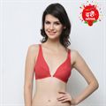Plunge Neck Front Open Bra in Cotton Blend- Red (Set of 3)