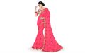 Pink Georgette Saree with Red and Yellow Threadwork (Unstitched Set)