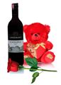 Small Red Teddy with Heart, Red Wine & a Rose (Free)