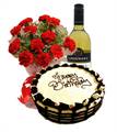Lindeman's Wine with Mocca Cream Cake from Chefs (1 KG) & 12 Red Carnation