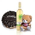 Blossom Hill Wine with Chocolate Truffle cake from Soaltee (1 KG) & Small Brown Teddy