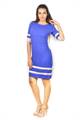 Bella Jones Blue Linen Dress with Contrast Bands-SA035B