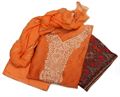 Chinon silk kurta with embroidery work around the neck. Printed salwar and plain chiffon shawl - NivaKurta1-3