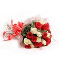 10 White and 10 Red Roses with Cellophane Packing by FNP
