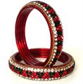Red Bangles with Green & Clear Crystals