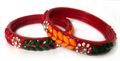 Red Bangles with Green and Orange Artwork