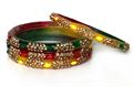 Multicolored Bangles with Golden Artwork