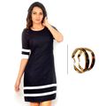 BJ Black Linen Dress with Contrast Bands and Korean Round Polka Dot Danglers
