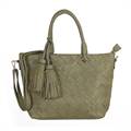 Womens Green Tassel Tote Bag (C601) by SGN Moments