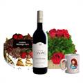 Black Forest Cake with Roses, Red Wine and Mug