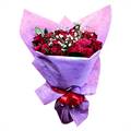 10 Red Roses with Baby's Breath Flowers in Soft Paper Packing