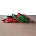 Red and Green Silk Thread Bangles with Stones (Set of 6)